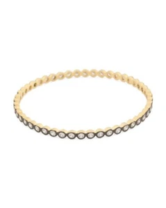 FREIDA ROTHMAN 14kt Gold Over Sterling Silver Two Tone Bezel Bangle CZ Bracelet - Picture 1 of 5