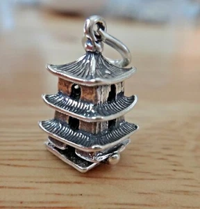 Sterling Silver 3D 16x11mm Movable Temple w/ Monk inside Charm - Picture 1 of 12