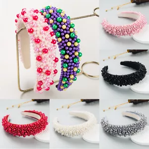 Women's Headband Baroque Sponge Pearl Hair Handmade Beaded Wide-Edged EleganceK - Picture 1 of 31