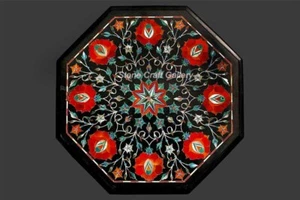 15" Marble Corner Table Top Semi precious stones Inaly Handmade work Home Decor - Picture 1 of 1