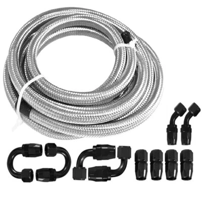 AN6/AN8/AN10 Steel Nylon Braided Oil Fuel Line Swivel Hose End Kits 10/16/20FT - Image 1 of 4