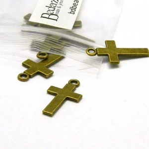 10 Schlichte Antik Bronze 1 Zoll Flaches Kreuz Charm Anhänger mit Zinn Basismetall - Bild 1 von 1