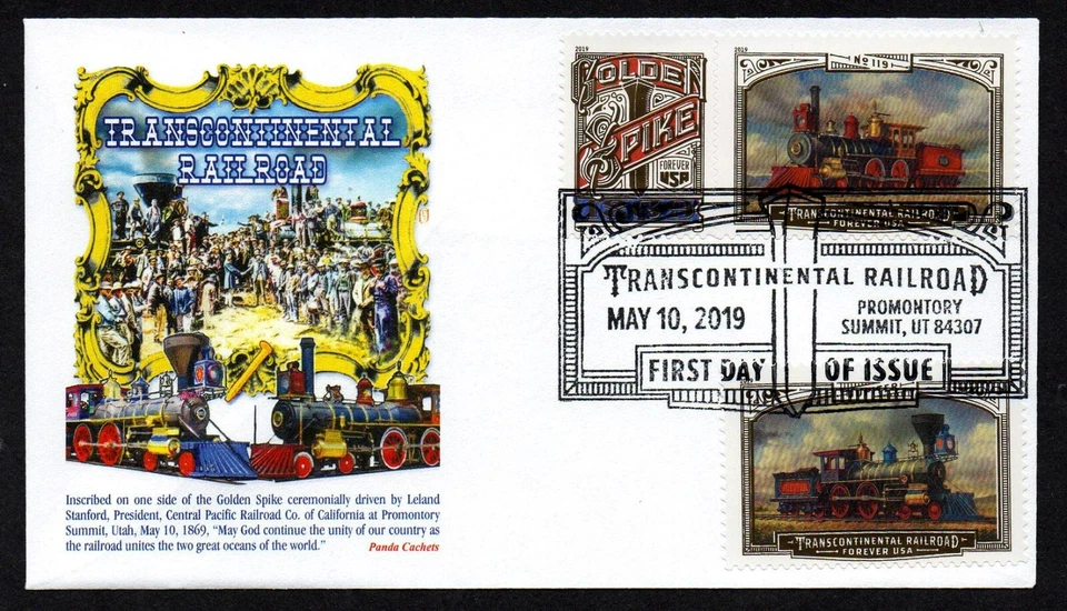 USA SCOTT #5378-5380 PANDA FDC COVER 2019 TRANSCONTINENTAL RAILROAD GOLDEN SPIKE - Image 1 of 1