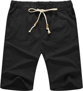 Men’s Linen Shorts Casual Drawstring Summer Beach Shorts - Picture 1 of 31