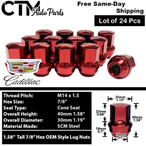 24x Red Cadillac OEM Factory Lug Nut 14x1.5 Escalade SRX XT5 XT6 Stock Wheels - Picture 1 of 3