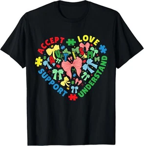 Autism Awareness Heart Coquette Bow Autism Support Women T-Shirt - Picture 1 of 4