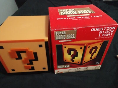 Super Mario Bros Nintendo Question Mark Block ? Yellow Cube Box Light Sound - Image 1 of 4