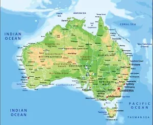 Australian map city and boundaries decor wall cloth high quality Canvas print - Picture 1 of 1