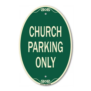 Designer Series Oval - Church Parking Only | Green & Tan Heavy-Gauge Aluminum - Picture 1 of 4