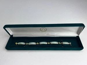 VTG Jadeite Celadon Jade + Diamond Cut Peridot ( 4 ) 925 Sterling Bracelet Box - Picture 1 of 14