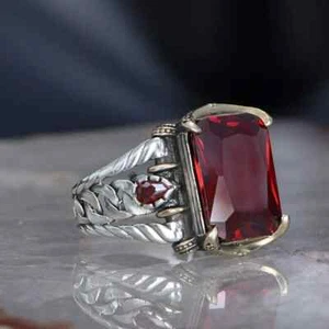 Herren Ring 925 Sterling Silber mit rotem zirkon stein - Bild 1 von 5
