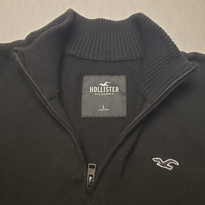 Suéter Pullover Hollister Para Hombres Vacaciones Negro Cuello Simulado 1/4 Cremallera Manga Larga Talla L Foto 1 de 4