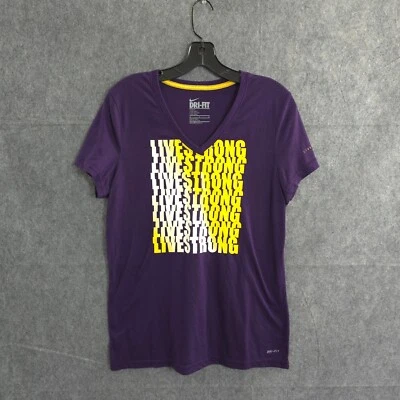 Nike Top Womens M Purple Livestrong Short Sleeve Dri-fit Active Wear Spell Out - Image 1 of 4