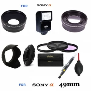 49MM ALL YOU NEED ACCESSORY KIT FOR SONY ALPHA A5000 A6000 LENSES FLASH FILTER  - Picture 1 of 11
