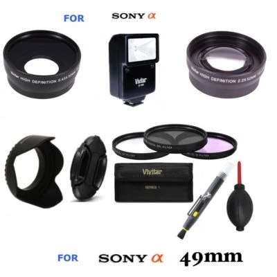 49MM ALL YOU NEED ACCESSORY KIT FOR SONY ALPHA A5000 A6000 LENSES FLASH FILTER  - Image 1 of 4