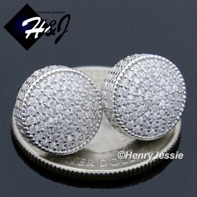 男式 925 纯银 ICY BLING CZ 12 毫米圆形 3D SCREW 背面耳钉*E44 — 第 1/3 张图片