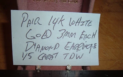 PAR DE ARETES REDONDOS BRILLANTES DIAMANTES TDW 2 ORO BLANCO SÓLIDO 14K 3MM 1/5 QUILATE Foto 1 de 4