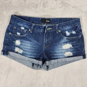 Hype Denim Shorts Womens 7 Blue Distressed Cuffed Low Rise 5 Pocket Beach Casual - Picture 1 of 7