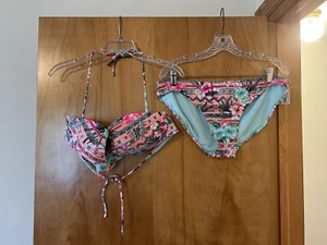 No Boundaries 2 Piece Bikini Set Top Bottom Tropical Floral Swimsuit XL (15-17) - Picture 1 of 17
