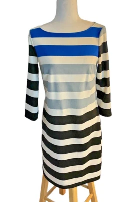 Vestido recto London Times talla S multicolor a rayas elástico cómodo manga 3/4 Foto 1 de 4