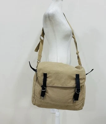 J Crew Canvas and Leather Abingdon Messenger Bag Distressed Tan - Image 1 of 4