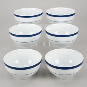 Set of 6x 5 ¾" Soup / Cereal Bowls w/ 2 Bands, Brasserie Blue by Williams-Sonoma - Picture 1 of 22