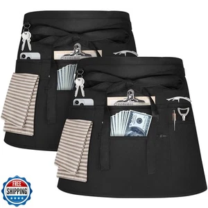 NLUS 2 Pack Server Apron with 8 Pockets, Water-Resistant Waiter Waitress Wais - Picture 1 of 5