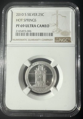 2010-S ATB Silver Proof Quarter: HOT SPRINGS NGC PF 69 Ultra Cameo - Image 1 of 2