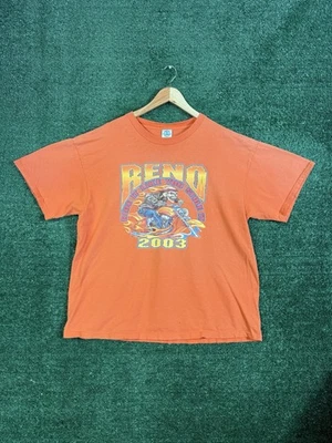 Camiseta De Colección 2003 Reno Nevada Calavera Motociclista Adulto XL Naranja Llamas Foto 1 de 4
