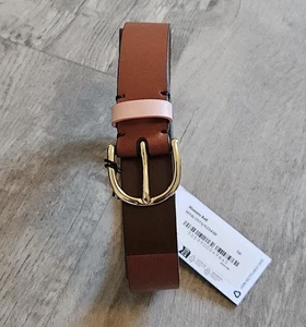 Cinturón de cuero para mujer Paul Smith 90 cm en dos tonos marrón, hebilla dorada, aro rosa  - Imagen 1 de 8