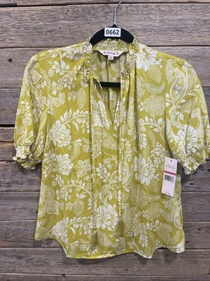 NUEVO CON ETIQUETAS Nanette Lepore Mujer’s Blusa Verde Eva Cuello Atado Talla X Pequeña Foto 1 de 4