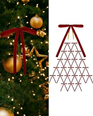 2025 Velvet Ribbon Bows 24pcs for Christmas Tree Ornaments Decor, Vintage Red - Image 1 of 4