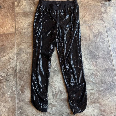 Pantalones al tobillo divididos de lentejuelas del mercado negro de la Casa Blanca talla pequeña usados en excelente estado WHBM Foto 1 de 4