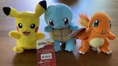 Official Licensed Pokemon Pikachu Squirtle Charmander Plush Stuffed Lot Of 3 New - Image 1 of 4