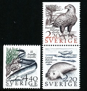 Suecia 1988 aguas costeras. Ave, anguila, foca. Grabador Sjöblom MNH - Imagen 1 de 1