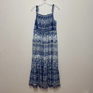 Reveriee Blue and White Floral Shirred Top Long Maxi Dress Womens Size XL - Picture 1 of 8