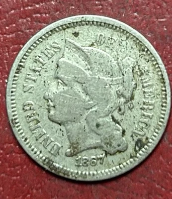 1867 Three 3 Cent Nickel. Free Shipping - Image 1 of 2