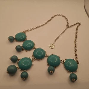 Erica Lyons turquoise colored mid-century styled silvertone bib necklace - Picture 1 of 7