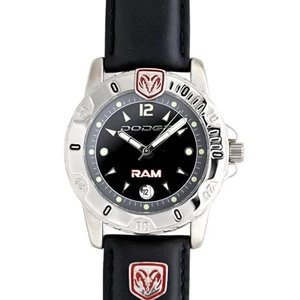 Reloj Dodge RAM acero inoxidable esfera negra correa de cuero indicador de fecha para hombre - Imagen 1 de 10