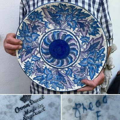 CHARLOTTE RHEAD A.G. Richardson Crown Ducal BLUE PEONY CHARGER 4011 C1930 14.5” - Image 1 of 4