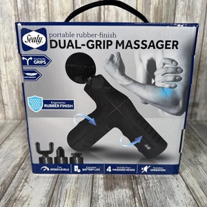 SEALY Mini Hand Held Dual Grip Body MASSAGER GUN 5 Speed, 4 Heads, USB Wireless - Picture 1 of 9