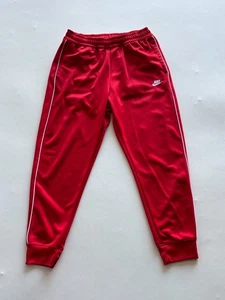 Nike Jogger Pants Mens Size Large Red White Stretch Activewear Logo Drawstring - Picture 1 of 13