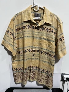 Vintage Territory Ahead Aztec Navajo Short Sleeve Yellow Linen Shirt XL - Picture 1 of 10