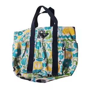 ROXY Blue Yellow Green Weekender Canvas Beach Shopping Carry All Tote Bag - Picture 1 of 10