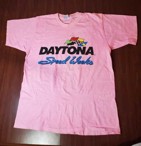 Vintage 1980s Daytona Speedweeks T-Shirt Size Large Pink AUTOGRAPHED BY LEGENDS Cover