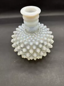 Fenton White Opalescent Barber Bottle Moonstone Hobnail Glass Bottle Bud Vase - Picture 1 of 10