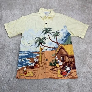 Disney Hawaiian Shirt Mens Medium Cruise Line Mickey Surfing Palm Tree Rare - Picture 1 of 15