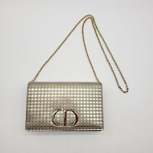 Dior Metallic Patent Micro-Cannage 30 Montaigne Belt Shoulder Bag | Gold | NEW