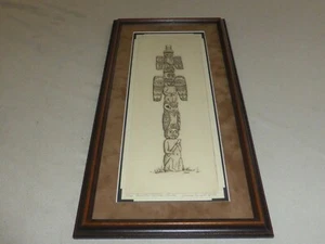 FRAMED JEANNE E SIGNED ORIGINAL PENCIL SKETCH RAVEN POLE 15/100 JUNEAU ALASKA - Picture 1 of 9