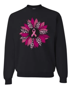 Sudadera de cuello redondo unisex con estampado de guepardo rosa cáncer de mama flor clavel - Imagen 1 de 10